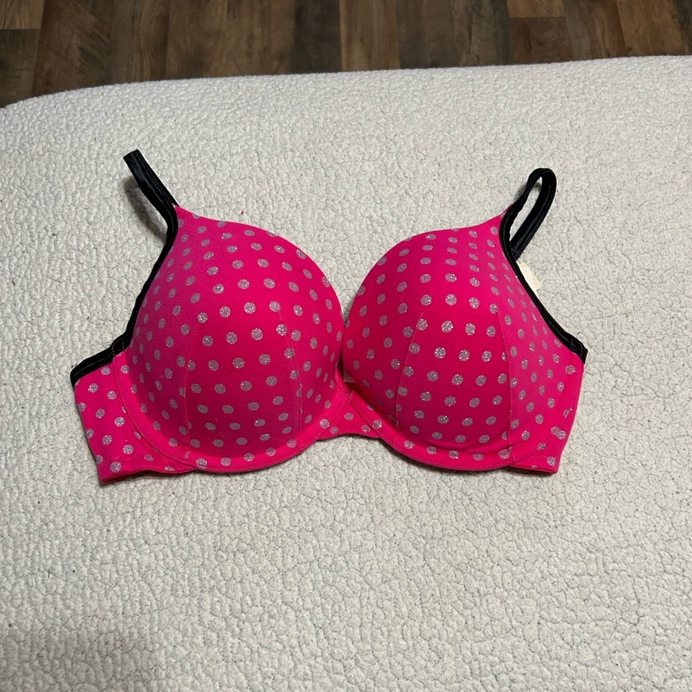 Cacique Hot Pink and White Polka Dot Bra